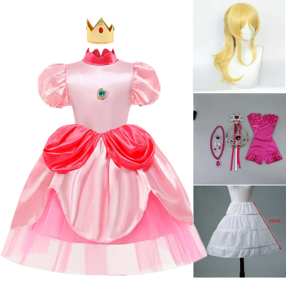 Peach Principessa Cosplay Costume Bambina, Peach Vestito Ragazza