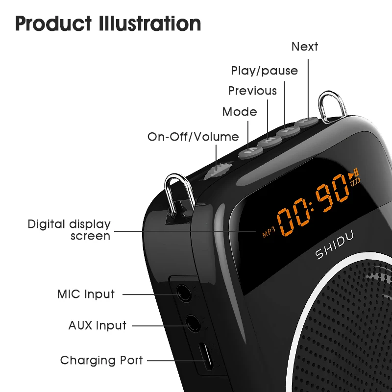 SHIDU المحمولة بلوتوث مضخم صوت للمعلمين المهنيين م...