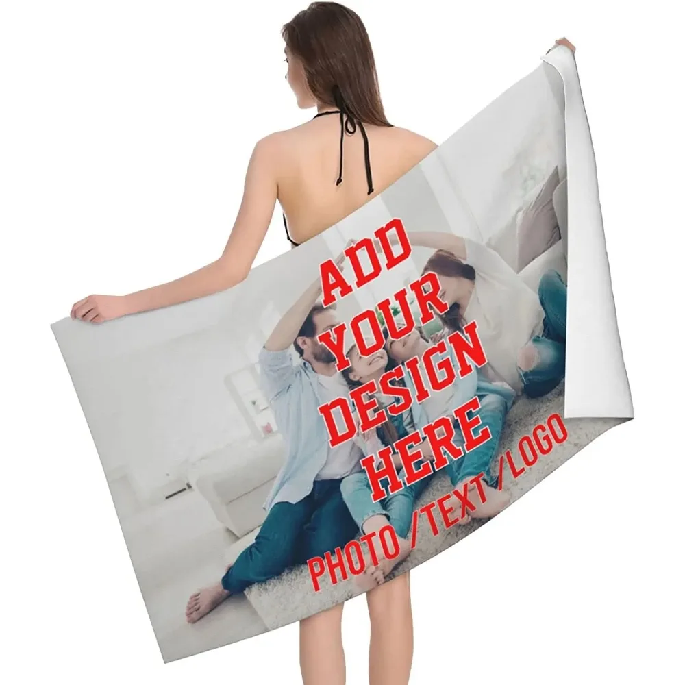 Custom Beach Towel Personalized Add Your Image/Text/Photo Microfiber Super Absorbent Bath Towel for Travel Swimming Sports Beach