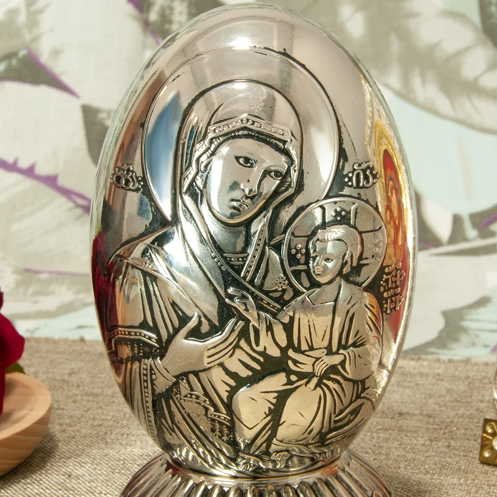 HT New Creative Design Holy Virgin Mary Statue Metal Alloy Round Shape Orthodox Catholic Church Decoration Ornament