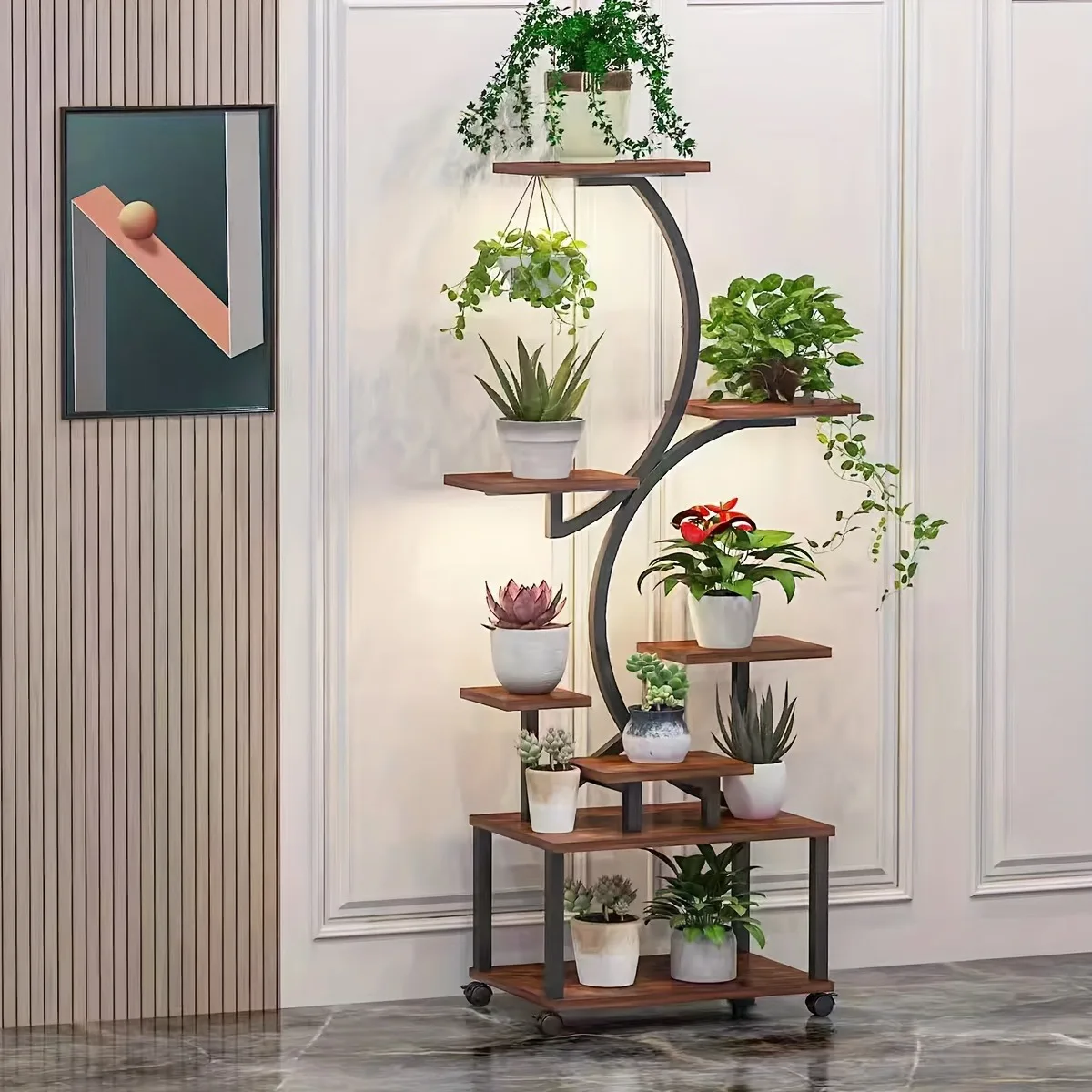Indoor Plant Stand Premium 8-Tier Multi-Functional Grow Light Rack — Irregular Display for Patio Living Room Bedroom Gift