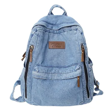 Multi Pocket Fashion Denim Women zaino maschio femmina Laptop College zaini Trendy Cool Girl Kawaii Travel Student School Bag