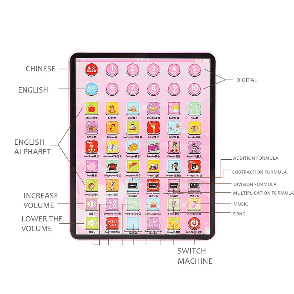 Learning Tablet Toy Chinese English Machine Electronic Touch Pad Interactive Learning Study Laptop Kids Educational
