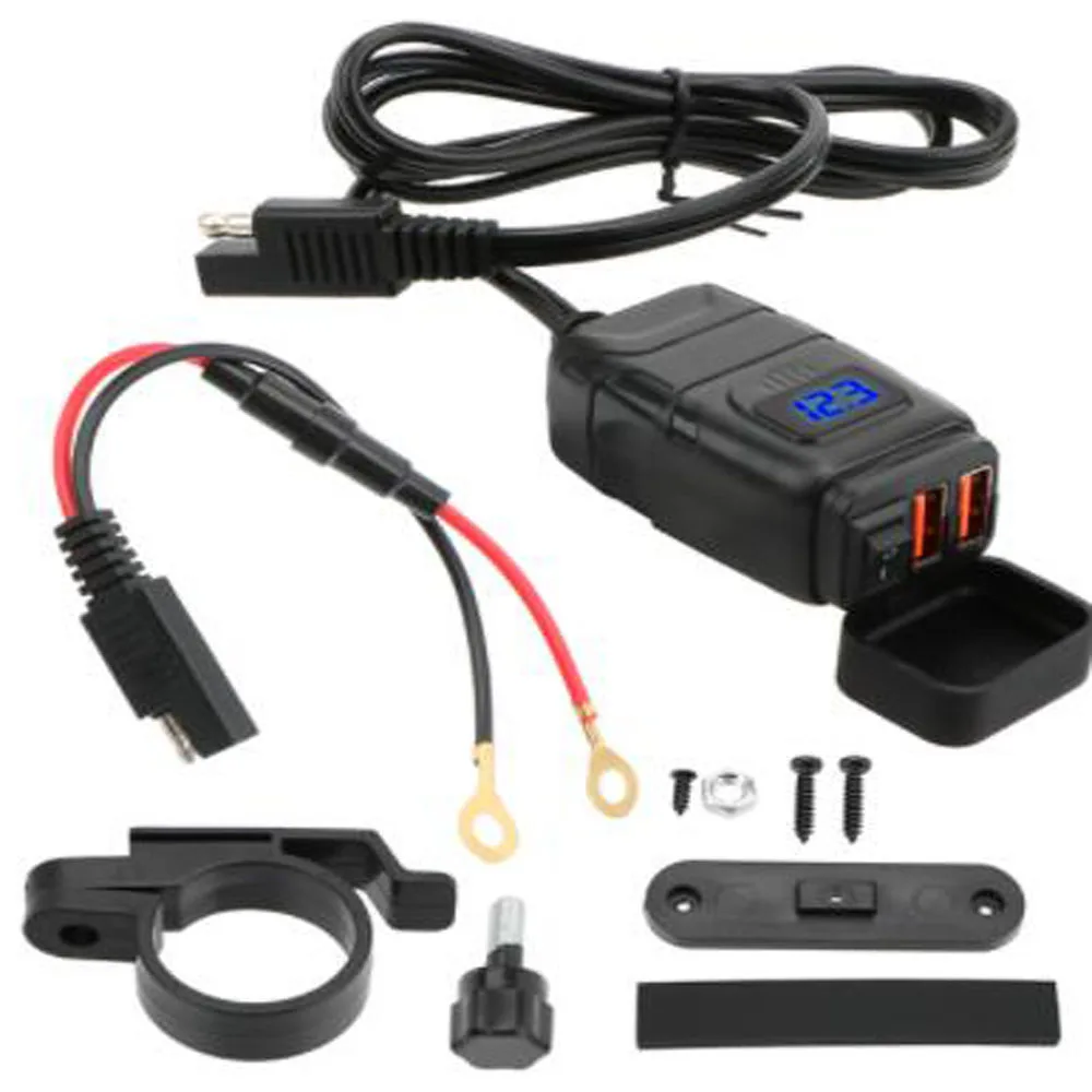 

Dual USB Port 12V Waterproof Motorcycle Handlebar Charger Quick Charger 3.0 with Voltmeter USB Motorcycle Charger