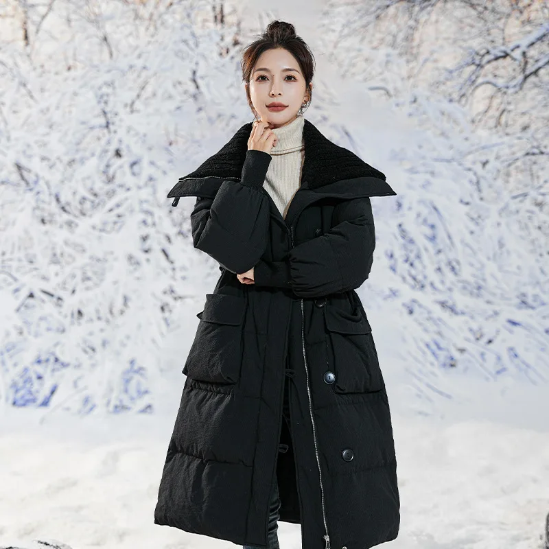 Plump Women 90% White Duck Down Coats 2023 Husky Girls Plus Size Jackets Large Collar Loose Raglan Sleeve Big Pocket Warm Parkas