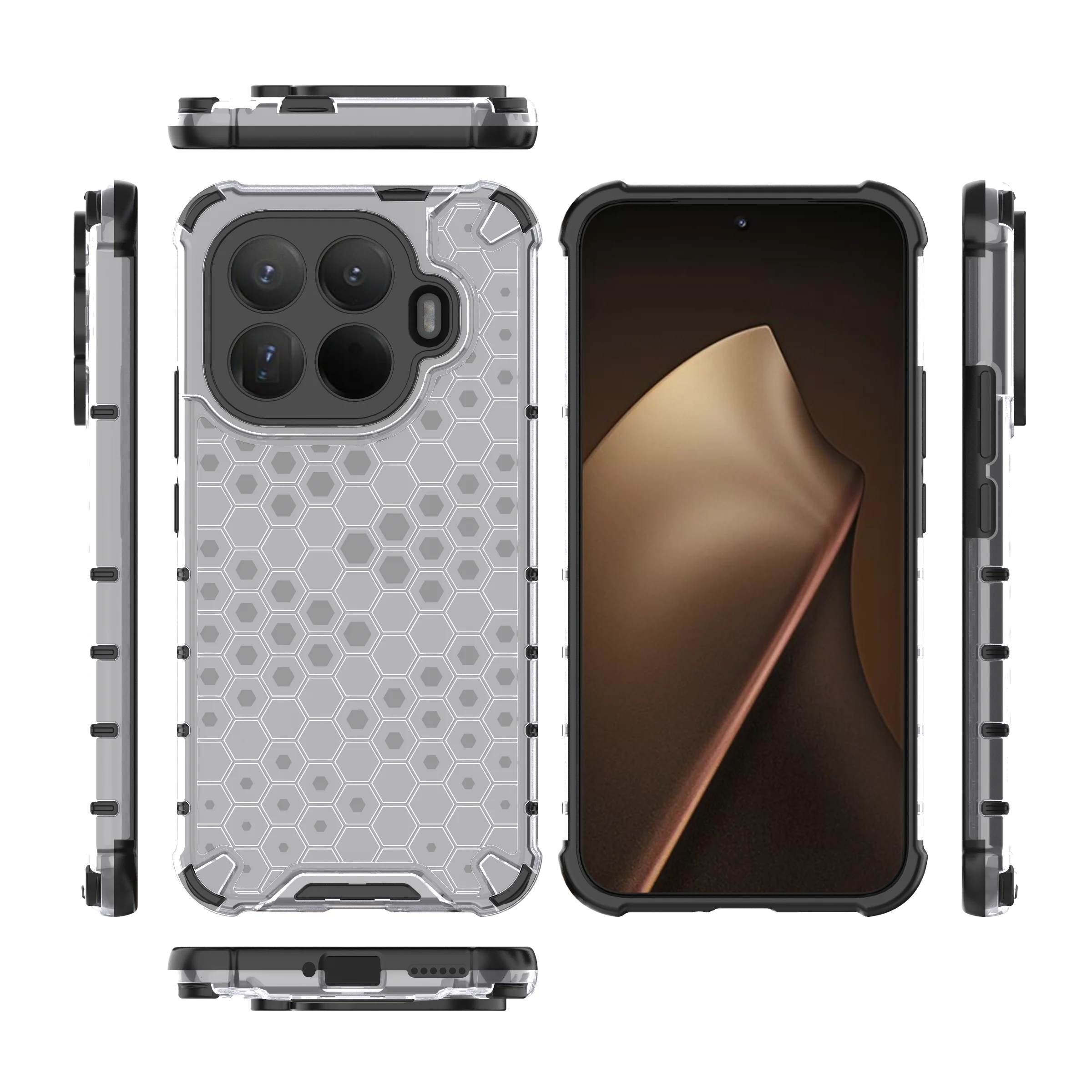 Shockproof Transparent Honeycomb Phone Case with Hybrid Bumper Armor Cover