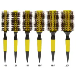 1pc Natural Boar Bristle Round Hair Rolling Brush Wooden Handle Hair Comb For Drying Styling Curling