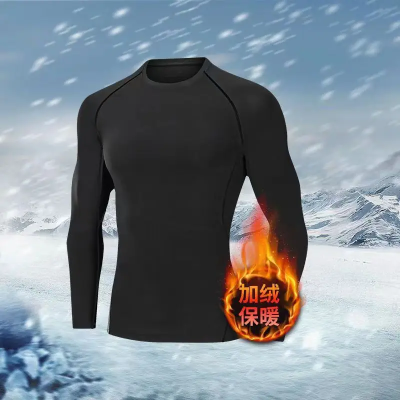 Men's winter fleece-lined tracksuit set outdoor skiing running quick-dry compression thermal underwear base layer