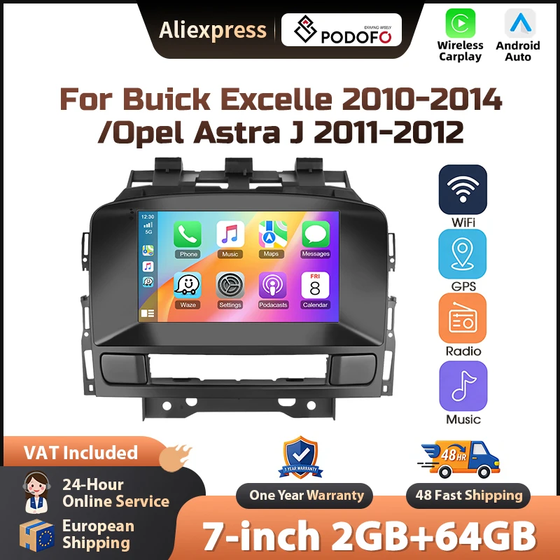 Radio para coche Podofo de 7'' para Opel Astra J 2011-2012, Android CarPlay, GPS, navegación, unidad principal, WIFI, FM/RDS, estéreo para coche, EQ, BT, autoradio 1