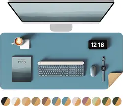 Eco-Friendly Leather & Cork Double-Sided Desk Mat - Large Waterproof Desk Protector & Mouse Pad - 60x35 cm (Sea Blue Cork)