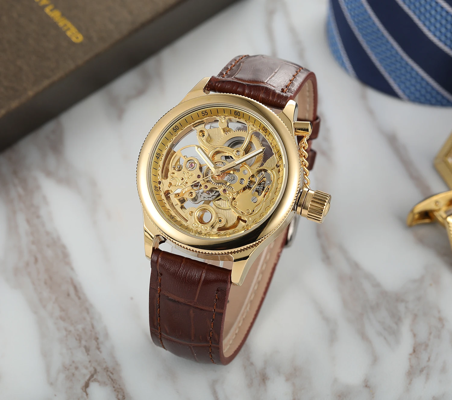 FORSINING Chain Crown Designer Luxury Man Business Watch Gold Steel Skeleton Mechanical Automatic Movement Clock Waterproof Male_voghion.com