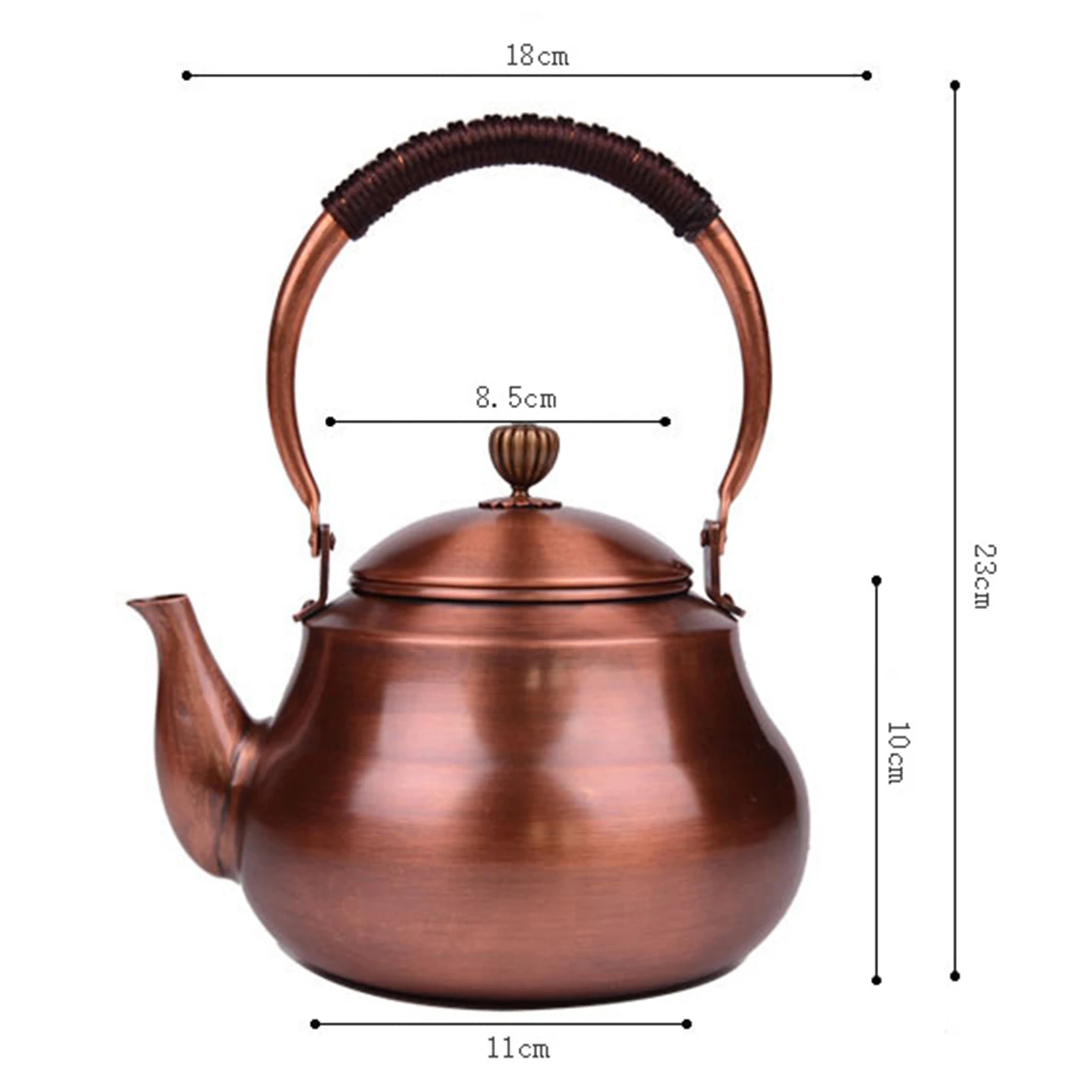 Copper Tea Kettle PU Leather Wrapped Handle Water Boiler Jug Tea Pot Hot Water Kettle Stove Top Water Kettle for Boiling Water