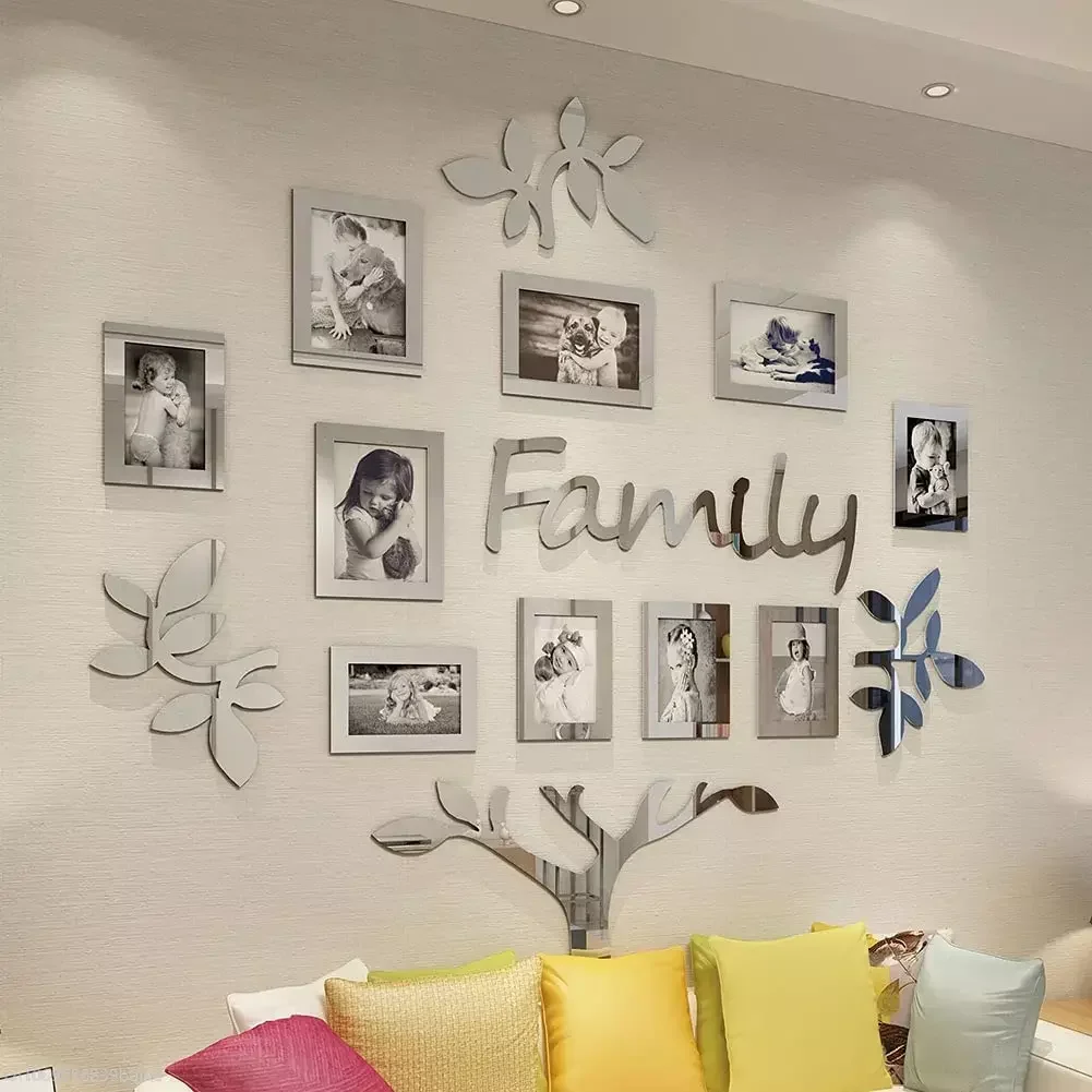 Family Tree Wall Decor Acrylic 3D DIY Mirror Sticker Photo Frame Collage  Home Decor Living Room Bedroom Dining Room Office - AliExpress, image size:1001x1001