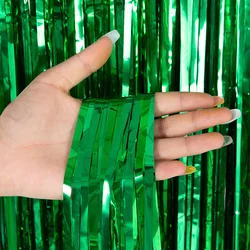 Silver Metallic Tinsel Foil Fringe Curtain for Celebrations and Events (Green)