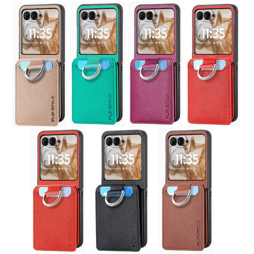Premium PU Leather Phone Case with Finger Ring, Card Slot & Wallet Holder