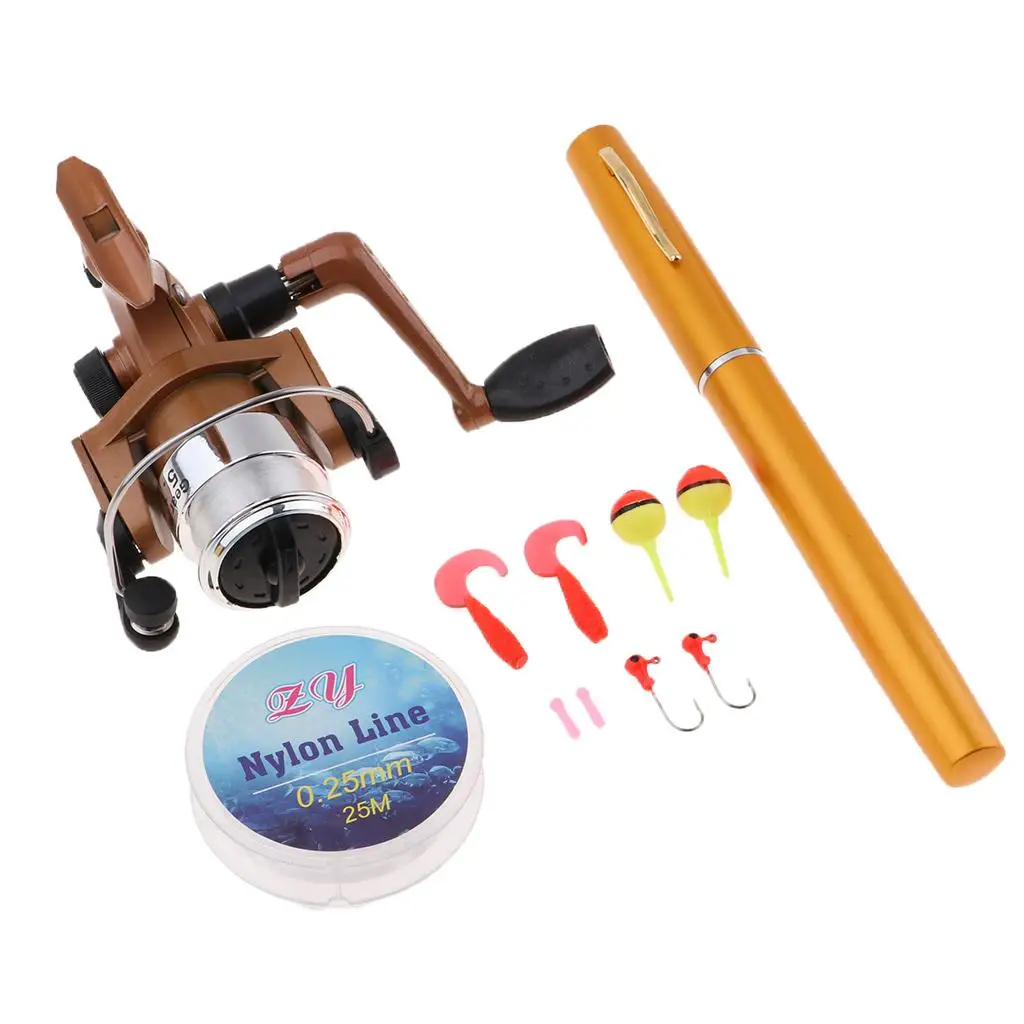 1 Set Mini Outdoors Pen Fishing Pole Pocket Fish Rod and Reel Travel Fishing Set for Ice Fly Sea Fishing