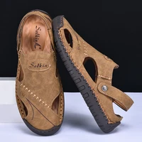 Nouvelles sandales d'été faites à la main hommes chaussures en cuir respirant homme en plein air hommes sandales antidérapant plage sandales chaussures creuses mode 3