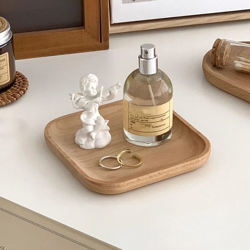 INS Wooden Tray Round Oval Cake Dessert Plate Japanese Style Wood Snack Dried Fruit Plate Household Kitchen Table Decor 4