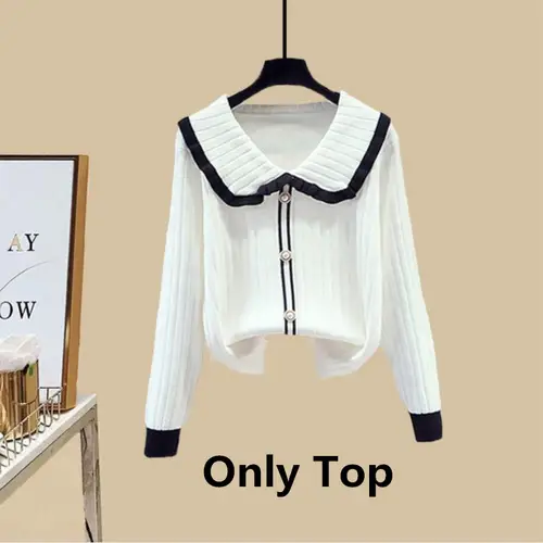 2025 Spring Korean Fashion Knitwear Sweater Wide Leg Pants Two Piece Set Women's Casual Sweatshirts High Waist Trousers Suits - Image 15