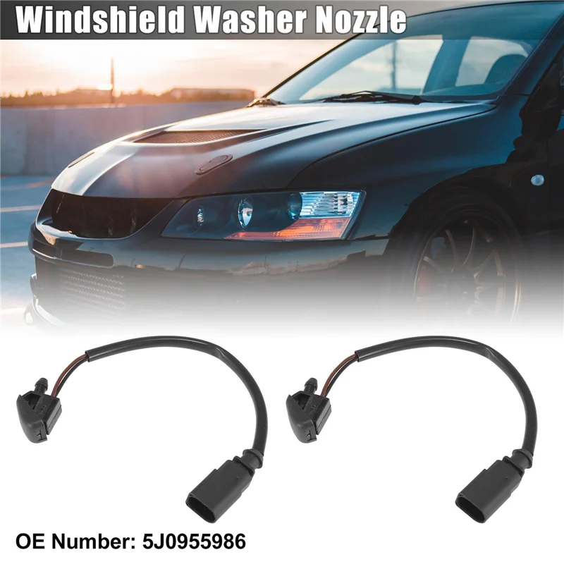 2PCS Windshield Windscreen Washer Nozzle Jet 5J0955986 for -VW Polo 6N Skoda Fabia Octavia Roomster 1996-2015 Heated