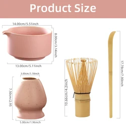Japanese Matcha Tea Ceremony Accessories Set: Whisk Stand, Bowl, Grinder, and Brushes Holder (Pink)