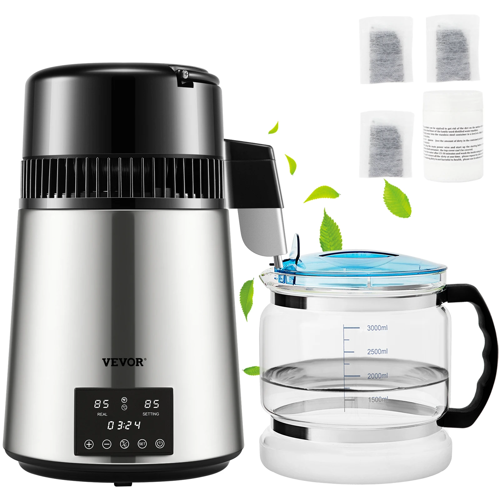 SucceBuy 4L Water Distiller Purifier Filter Dispenser Drink Bottle Softener Dual Temp Display Overheat Protection Home Appliance 1