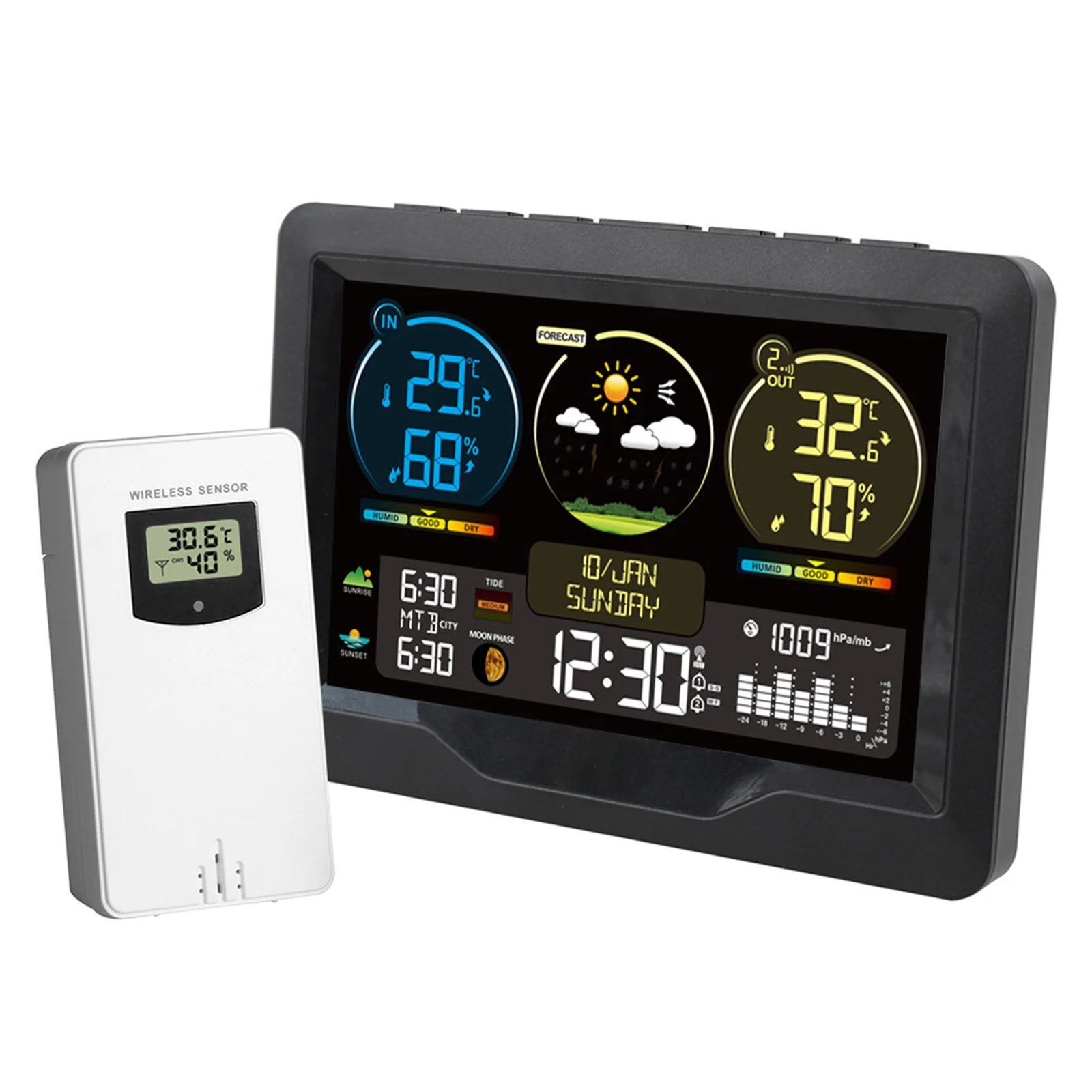 

Multi-Function Thermometer Hygrometer with Sensor Electronic Weather Station Intelligent Color Screen Clock Indoor and Outdoor