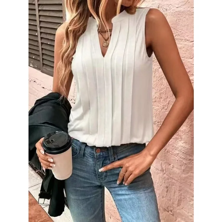 Fashion Women Tank Tops 2023 Summer solid Blusas Mujer Elegant White Blouse Sleeveless Tunics Lightweight Casual Tops Y2k Blusa