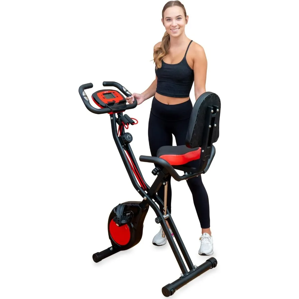 

3-In-1 Folding Exercise Bike, Stationary Bikes for Home with Arm Workout Bands, Indoor Fitness Bike with 16 Levels Magnetic