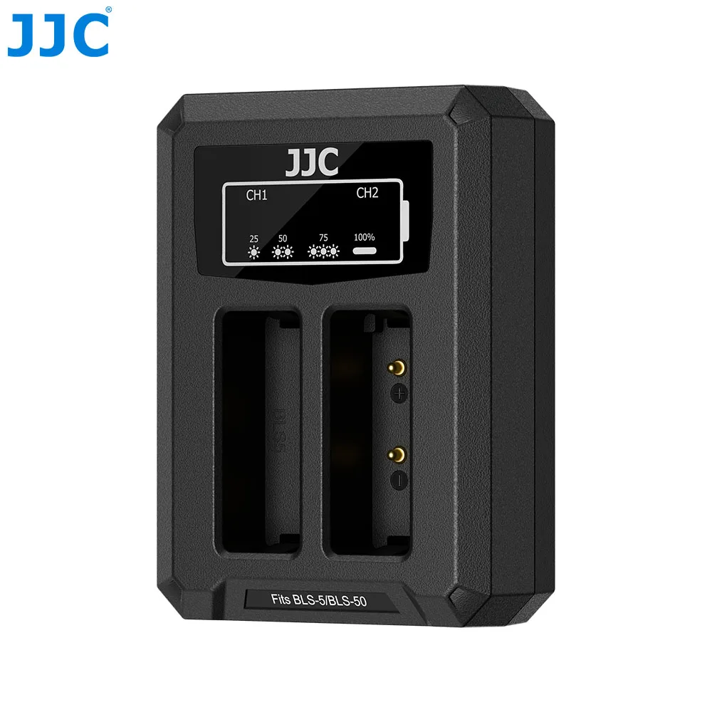 JJC BLS-5 BLS-50 BLS-1 USB 타입 C 듀얼 배터리 충전기 (올림푸스 OM-D E-M10 Mark I II III IV PEN E-PM2 PEN E-PL 카메라용)