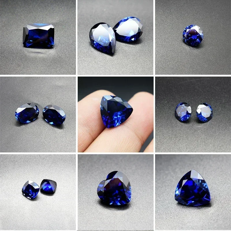 Blue Sapphire Loose Gemstone Jewelry DIY Gem Stone for Necklace Ring Perfect Circle DIY Inlaid