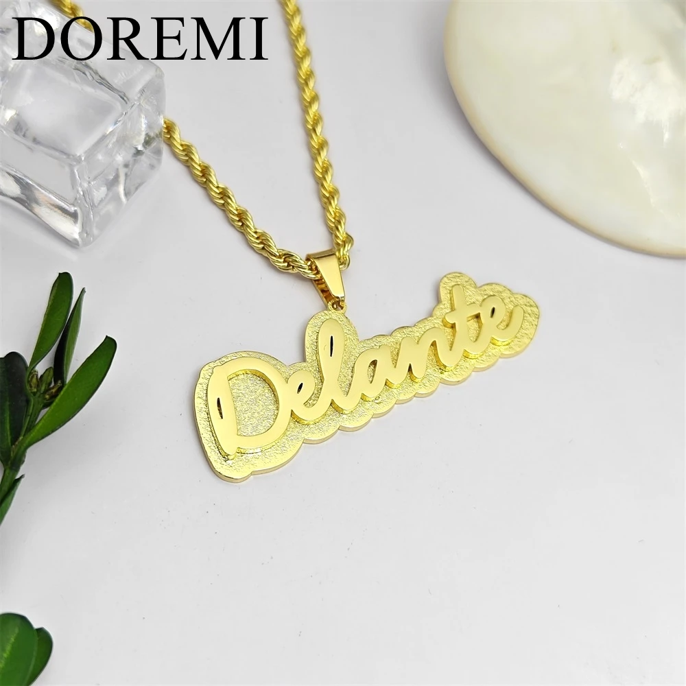 DOREMI Bling Custom Double Plate Name Necklace Stainless