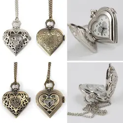 Vintage Quartz Pendant Chain Clock With Necklace Steampunk Pocket Watch Heart Pocket Fob Watches