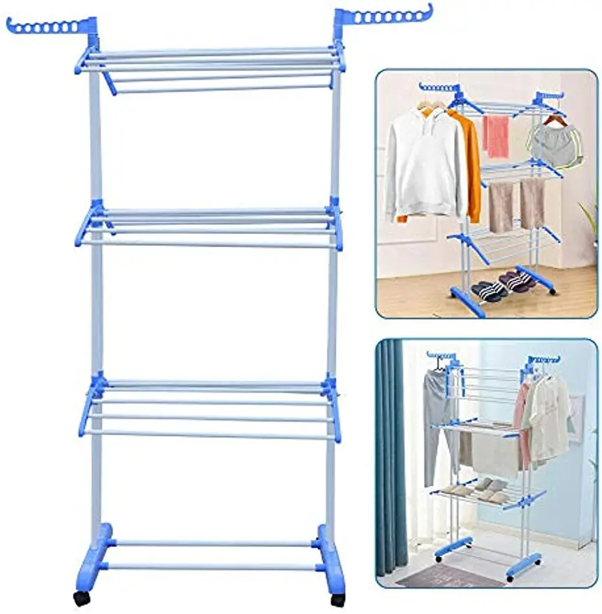 

Eapmic Clothes Drying Rack, Heavy Duty Metal Folding Gullwing Laundry Drying Rack Space-Saving Shoes Laundry Drying Rack Shelf