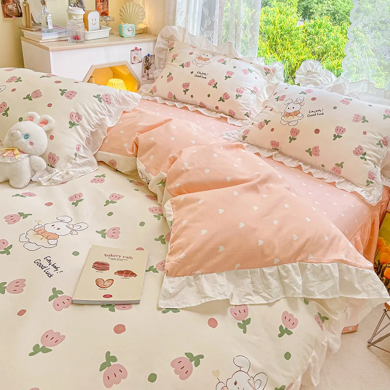 

Pure Cotton Four Piece Princess Style Ins Bedding Set Cotton Girl'S Room Quilt Cover Girl'S Heart Bed Sheet Three Piece Set