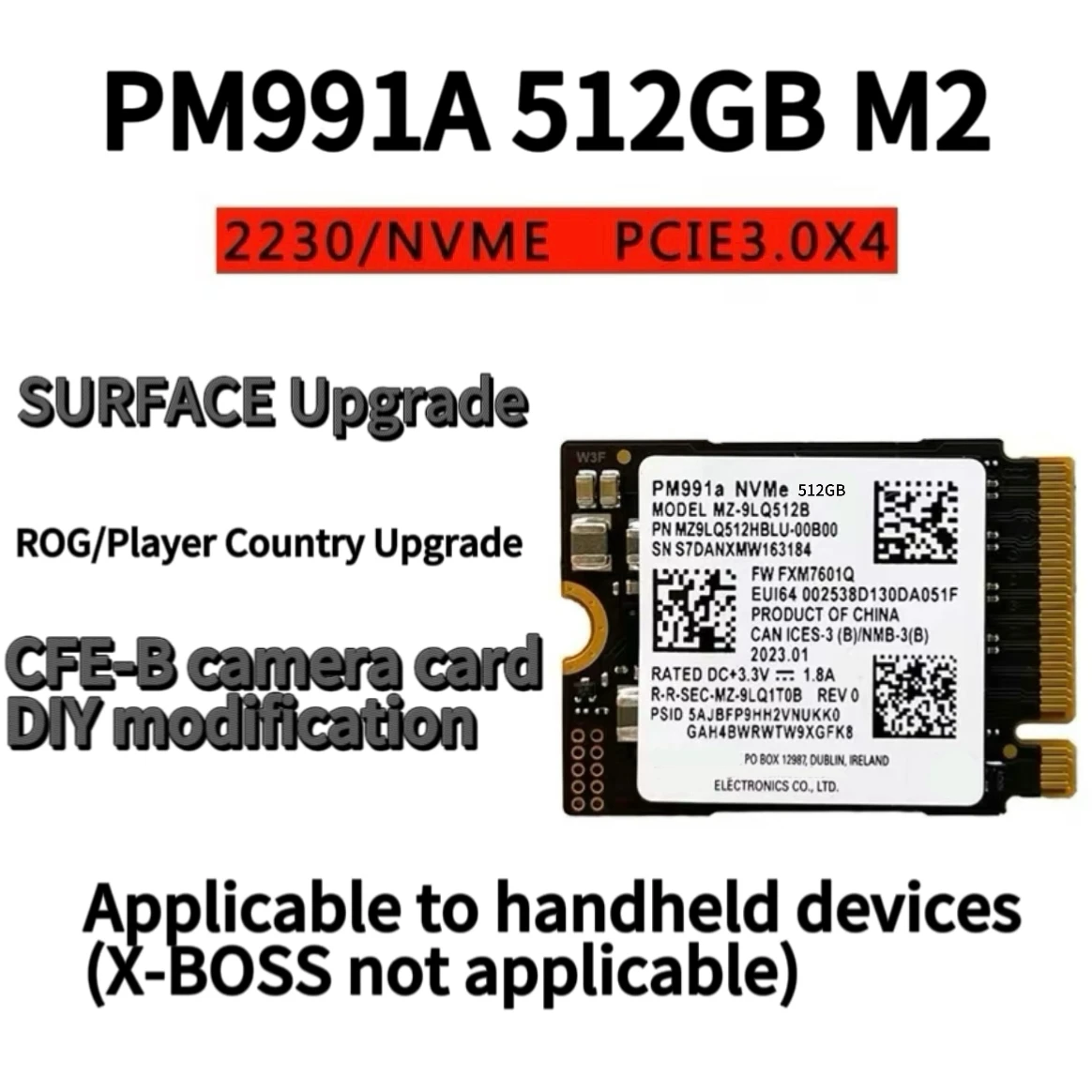 

PM991a 512GB M.2 2230 solid-state drive NVME laptop SSD handheld expansion PCIE3.0x4 for：Samsung