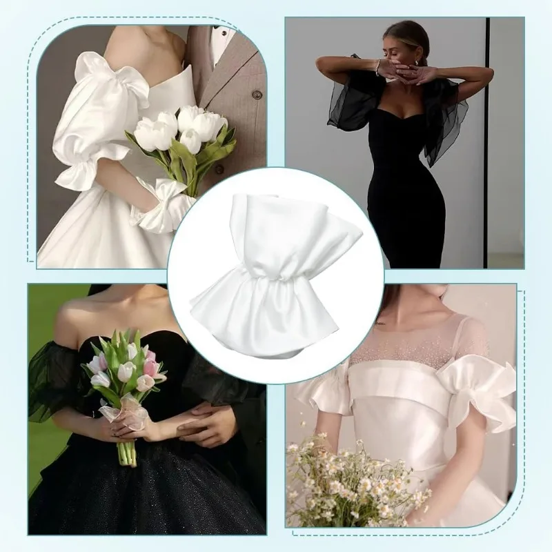 2pcs Removable Puff Sleeves White Polyester Bridal Sleeve Detachable Puff Sleeves for Wedding Dress Bridal Accessories