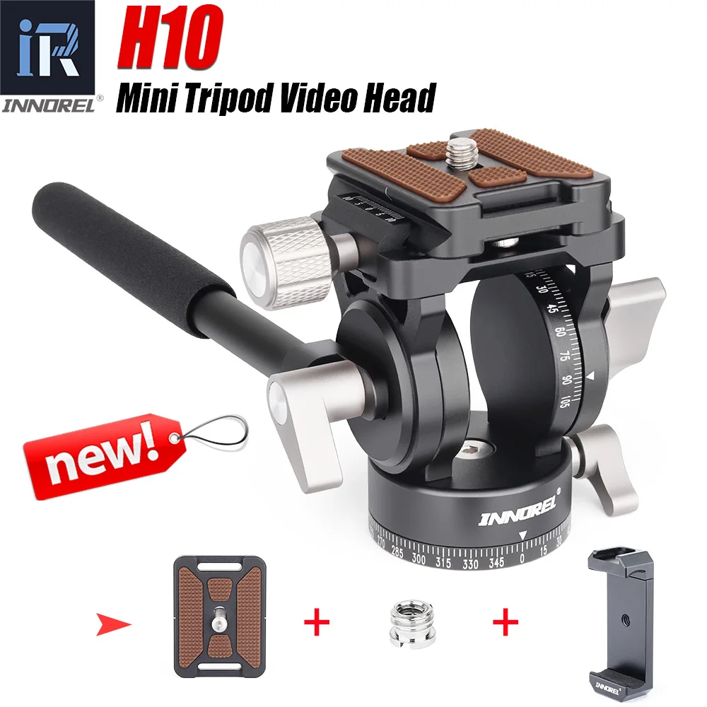 Camera fluid head H10 Mini tripod fluid video head panoramic CNC with Arca Swiss quick release plate phone clip for Dslr camera phone load 4kg
