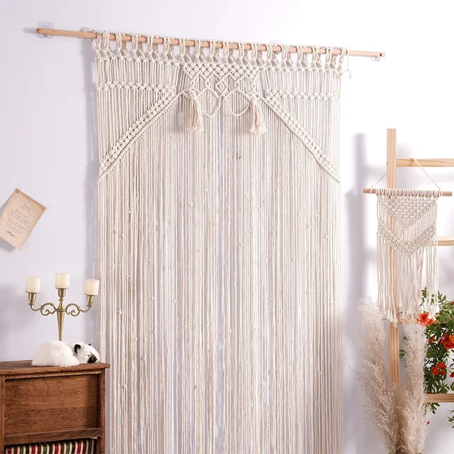 Handmade Cotton Rope Woven Curtain Tassel Tapestry Decorative Door Curtains Homestays Wall Creative Background Partition Curtain 2