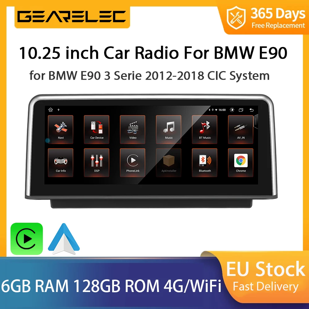2Din 128Gb Autoradio Android Per Bmw E90 3 Serie 2012-2018 Cic Carplay 4G Bluetooth Wifi Gps Google Navigation Multimedia Player