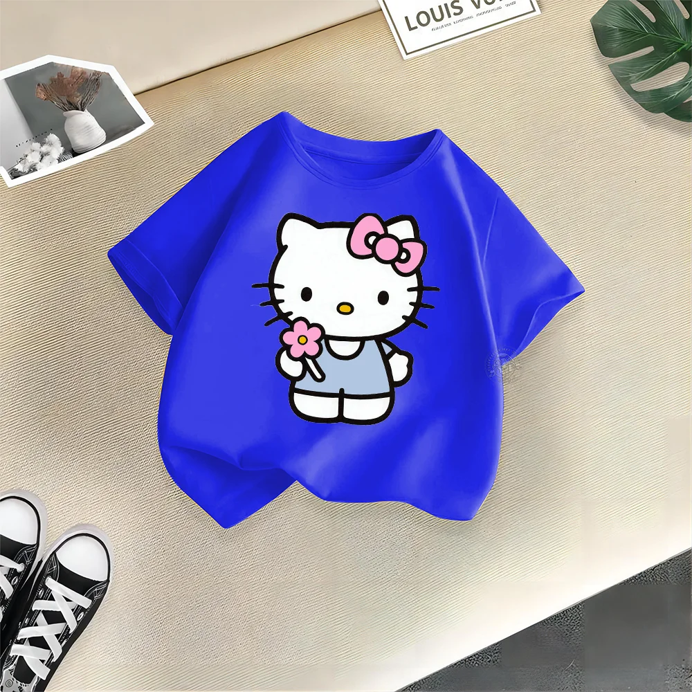 2024 Summer Kids Hello Kitty Short Sleeve Clothing Boys Girls Fashion Clothing Kids Print Casual T-shirt Tracksuit top 2