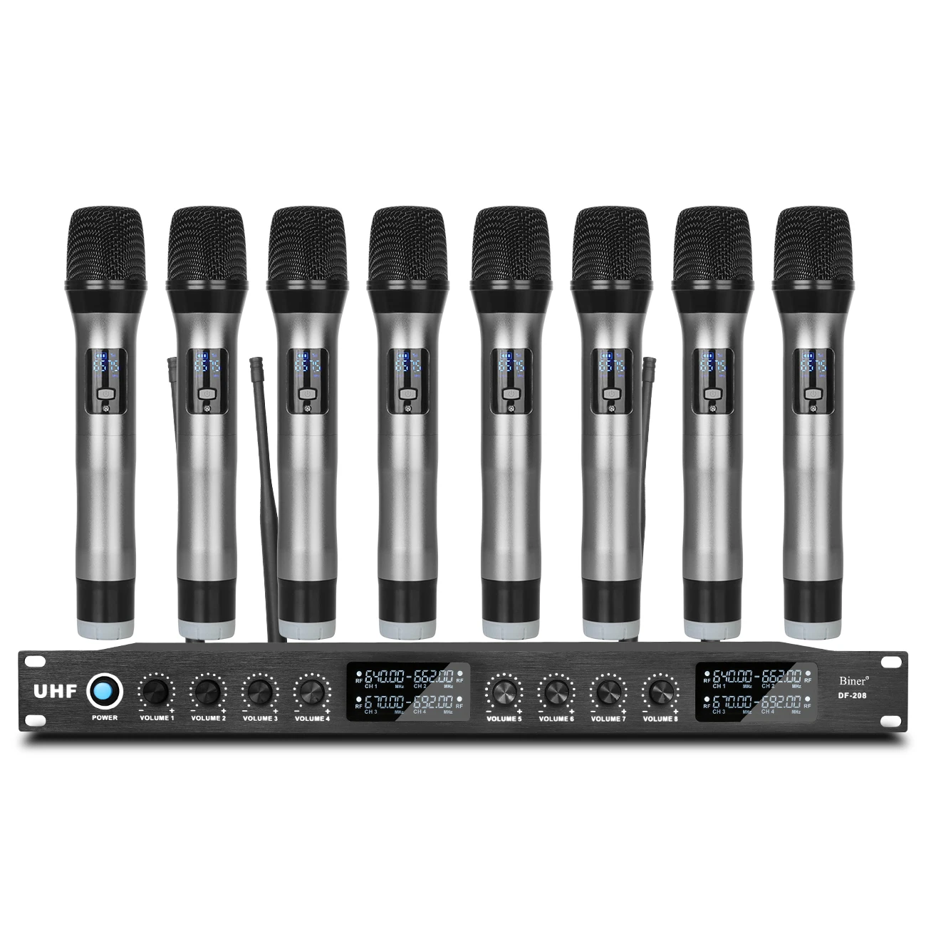 

Biner DF208 Professional 8 Channels UHF Wireless Microphone For Conference Room