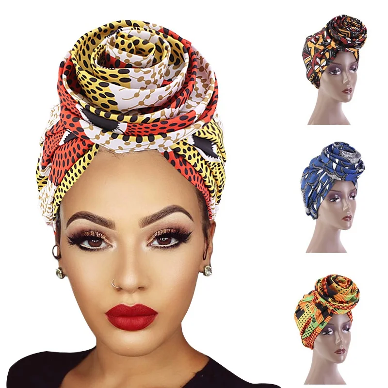 

African Pattern Turban for Women Satin Inner Flower Headscarf Muslim Hijab Hat Print Headpieces Headband Head Hair Wraps Bandana