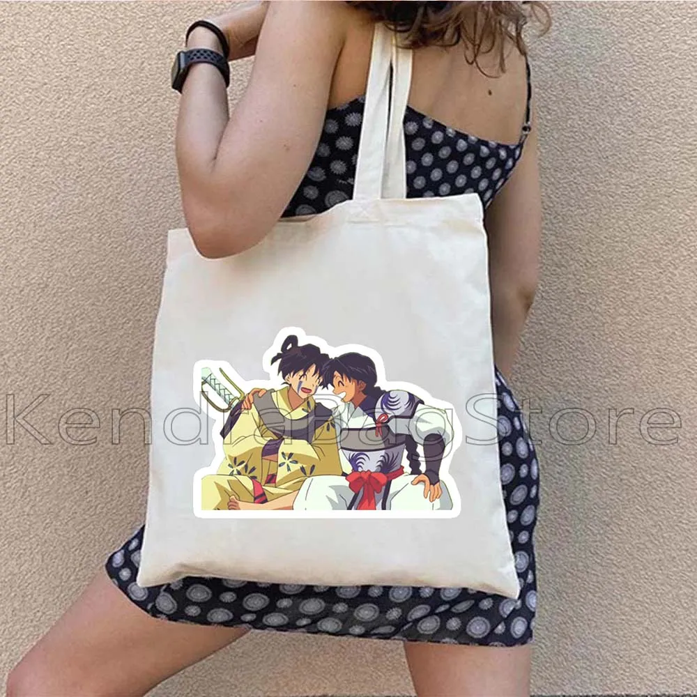 Japan Anime Manga Inuyasha Cartoon Girl Canvas Shoulder Tote Bag Change The World Dog Demon Chibi Gifts Shopper Cotton Handbag
