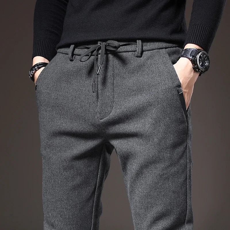 2024 Men's Slim Casual Cotton Trousers - Spring & Autumn Fashion in Black, Grey, and Blue