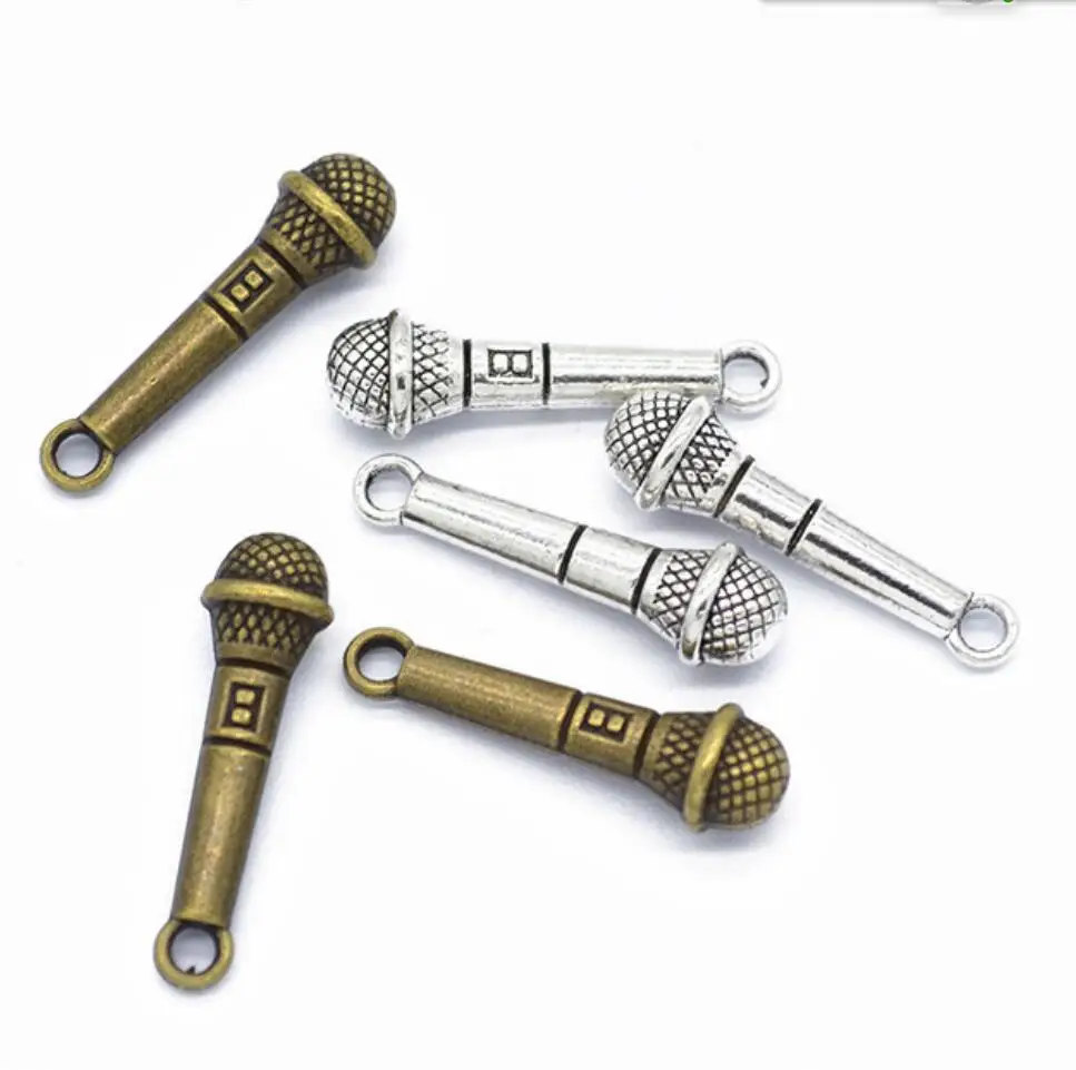 60pcs Charms Microphone 24x7mm Tibetan Bronze Silver Color Pendants Antique Jewelry Making DIY Handmade Craft F0227