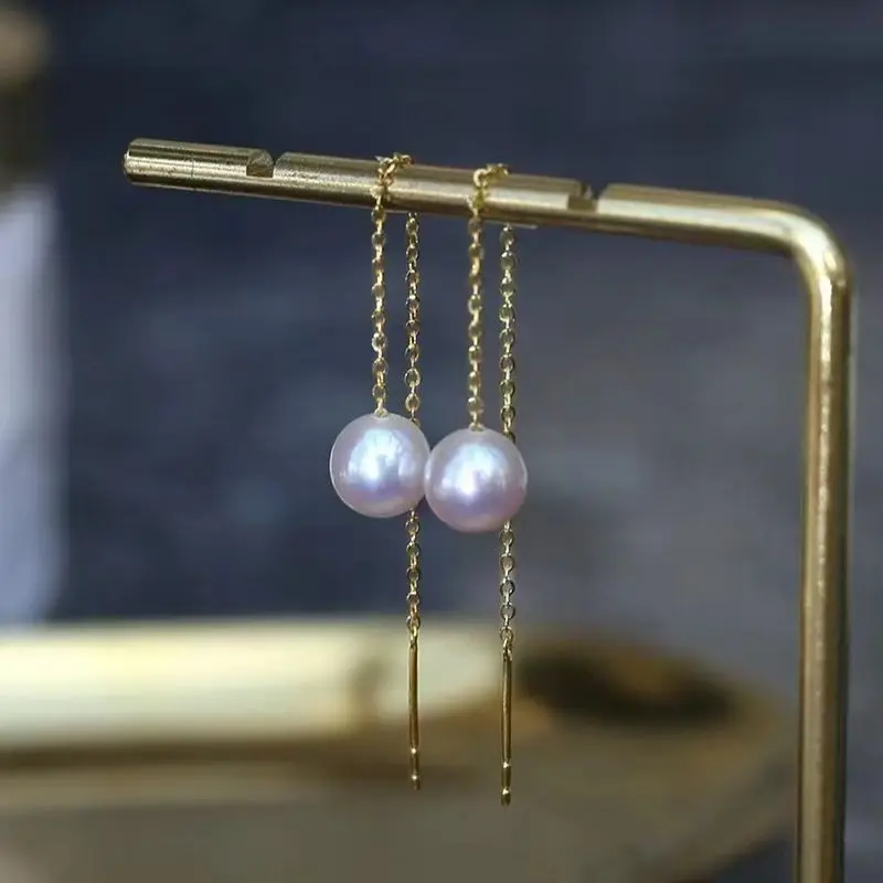 

Серьги-подвески женские круглые из 18-каратного золота, 7-8 мм