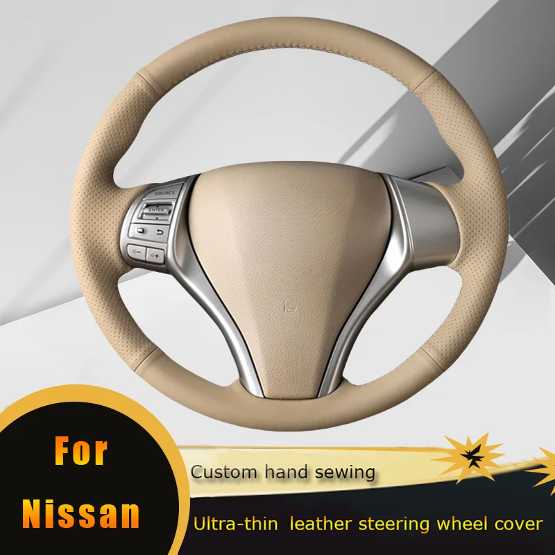 DIY Auto-Lenkradbezug, rutschfest, beige, Leder, für Nissan Teana Altima 2013–2018, X-Trail 2014–2017, Qashqai 2014–2017 Rogue