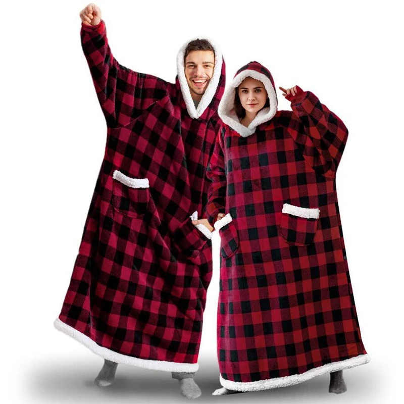 2023 Super Long Flannel Blanket with Sleeves TV Blanket Oversized
