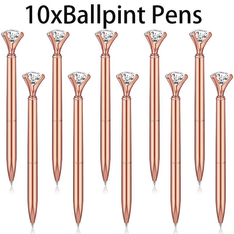 

10Pcs Crystal Diamond Fancy Pens for Kids Women Metal Ballpoint Pens Diamond Pen with Black Ink for Girl Bridesmaid Wedding